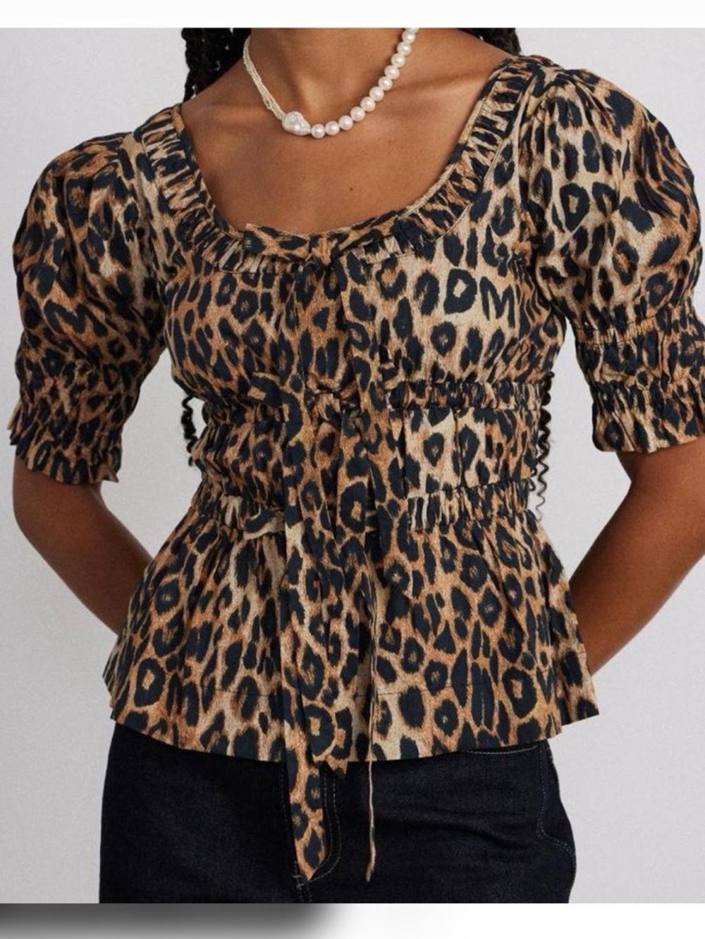 SOLD Damson Madder Bianca Ruffle Blouse in Leopard - US 10 / UK 14